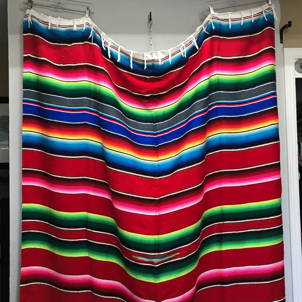 Thick Soft Mexican Falsa‎ Blanket Rainbow Striped Rustic Boho 60" x 83"